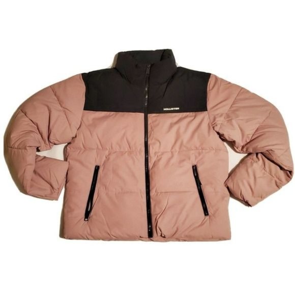 Hollister puffer jacket collection pink/black size M. NWT